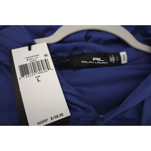 RLX Ralph Lauren Men’s Sz L Blue Lightweight Pima Cotton Henley Hoodie - Picture 4 of 12